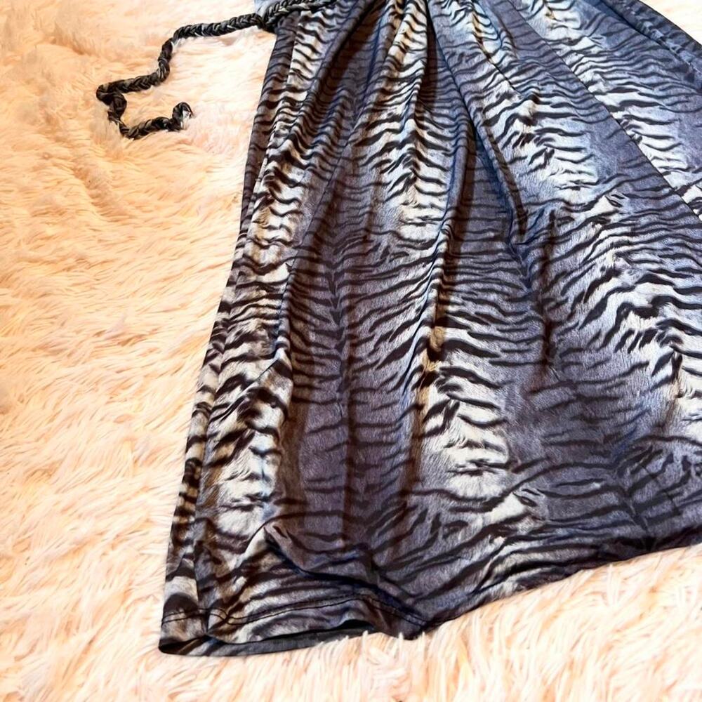 Vintage Y2K Club Tiger Print Trashy Rave Babydoll Jersey Shore Mini Dress - Picture 2 of 6